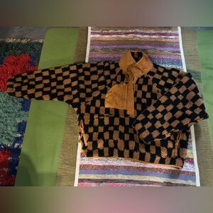 Free People Black and Brown Checkered Puffer Jacket